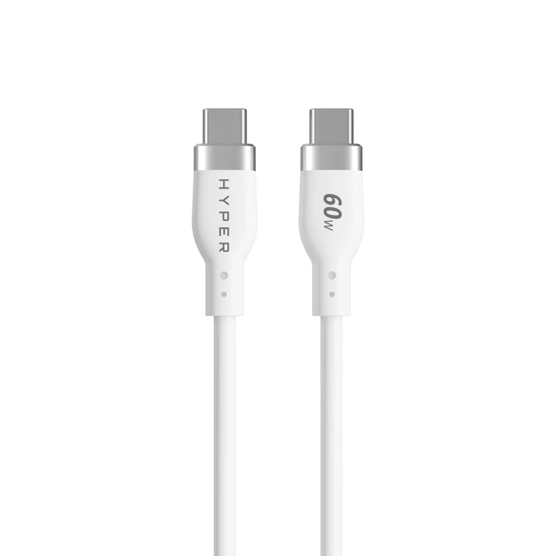 HyperJuice 60W Silicone USB-C to USB-C Cable (1.5M/5Ft) - Blanc