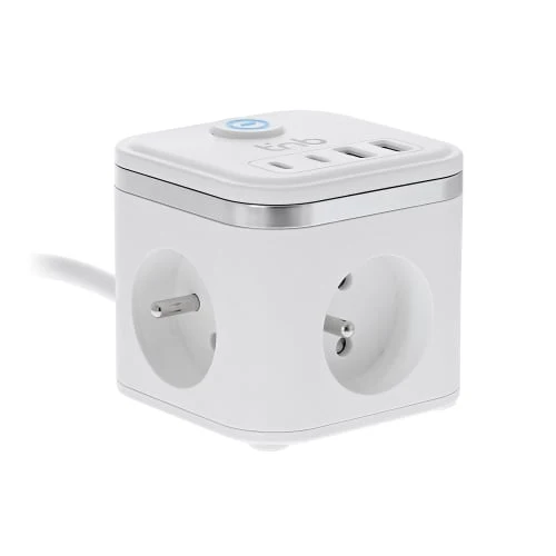 Multiprise secteur avec 3 prises + 4 ports USB (2 USB-A + 2 USB-C) – Bouton ON/OFF