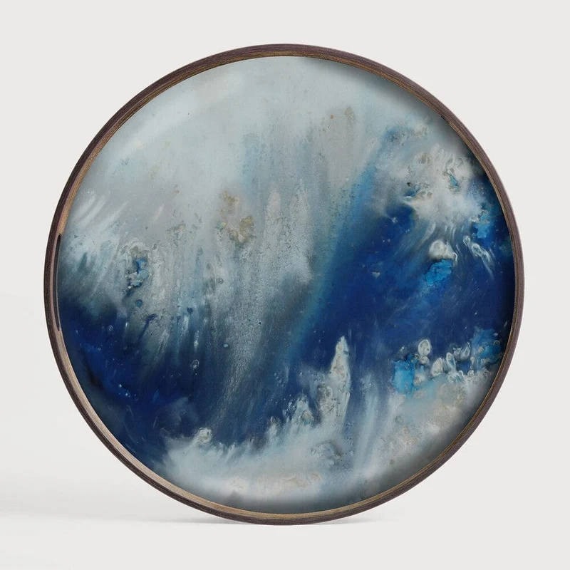 Ethnicraft Plateau en Verre Organic – Blue Mist Ø 48cm