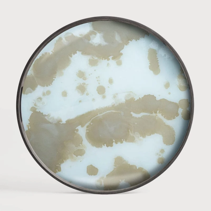 Ethnicraft Plateau en Verre Organic – Mist Gold Ø 48cm