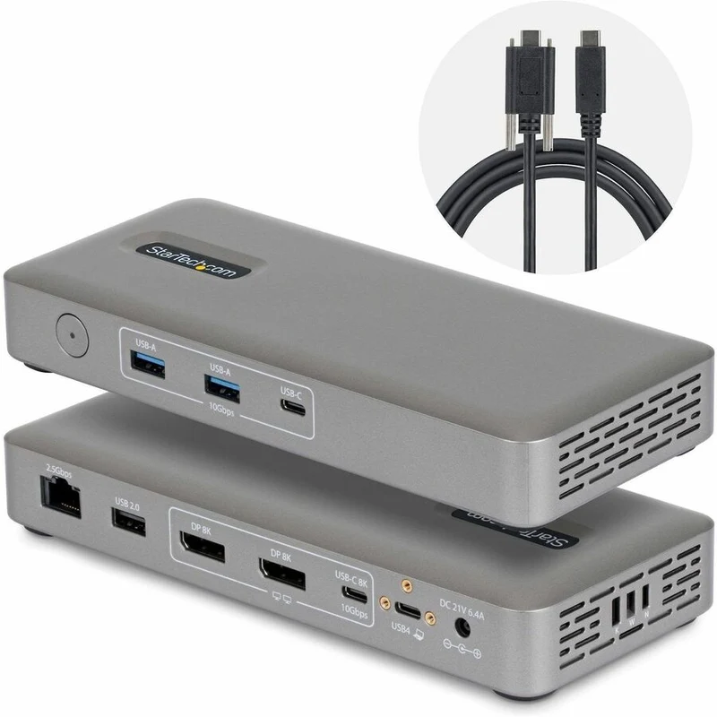 Station d'accueil StarTech USB4, double écran 4K sans pilote pour macOS et Windows, station d'accueil USB-C universelle avec charge rapide 100 W pour ordinateur portable et connectivité 2.5 GbE 208N-USB4-DOCK