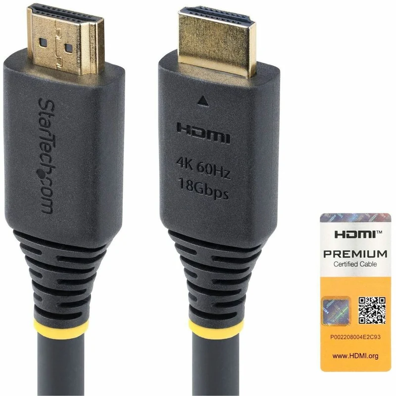 Câble HDMI haute vitesse certifié StarTech.com de 20 m (6 pi), 4K 60 Hz/1440p 144 Hz, 18 Gbit/s, cordon HDMI 2.0 UHD, gaine TPE HDMI2-CABLE-4K60-20F