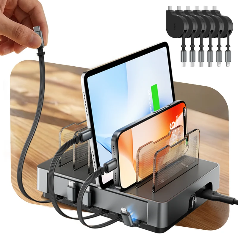 SooPii USB-C Charging Station, 120W 6-Port Retractable, H1 Pro