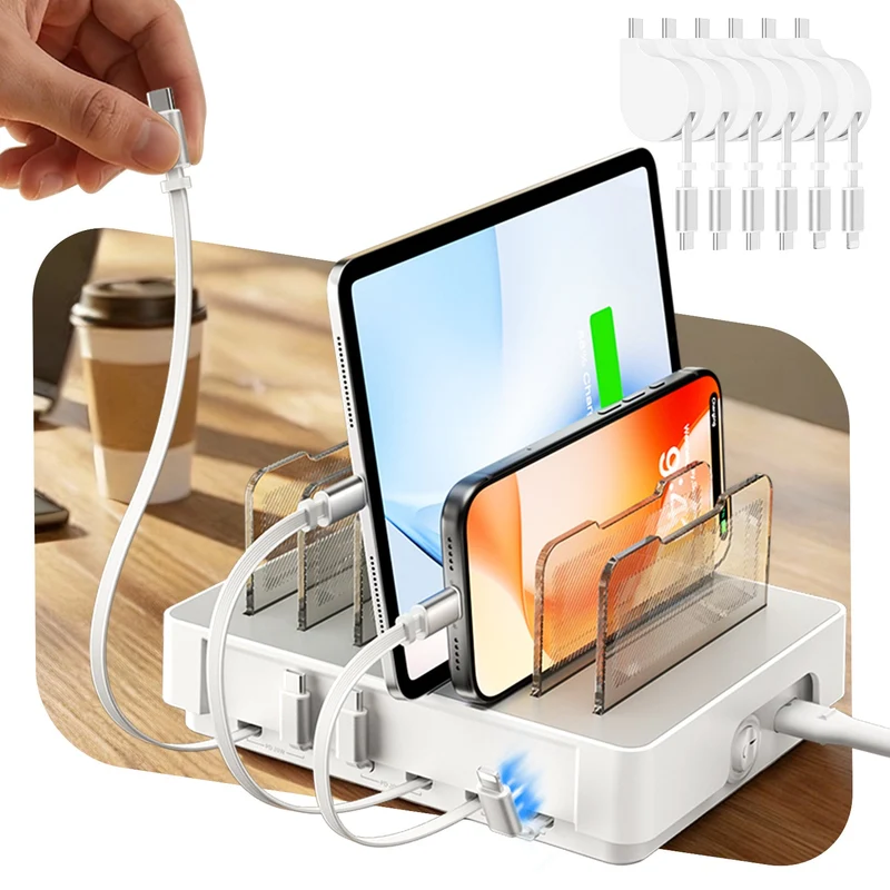 SooPii USB-C Charging Station, 60W 6-Port Retractable, H1