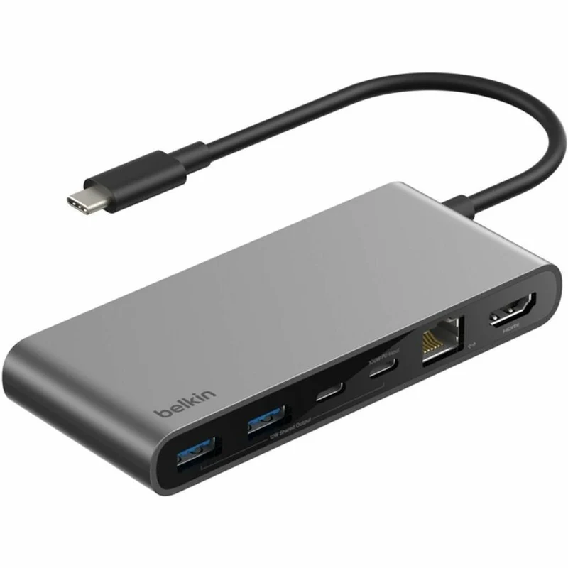 Hub USB-C Belkin 8 ports - 2 ports USB-A, 2 ports USB-C, 1 port HDMI, 1 port Ethernet, 1 lecteur de carte SD, 1 lecteur de carte microSD - Gris INC024fqSGY