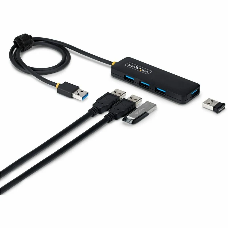 Hub USB-A 4 ports StarTech.com, 5 Gbit/s, auto-alimenté, convertisseur USB-A vers 4 mini-hubs USB-A, câble hôte extra long de 61 cm (2 pi), boîtier en plastique PCR à 70 % H5A4A-USB-HUB-2