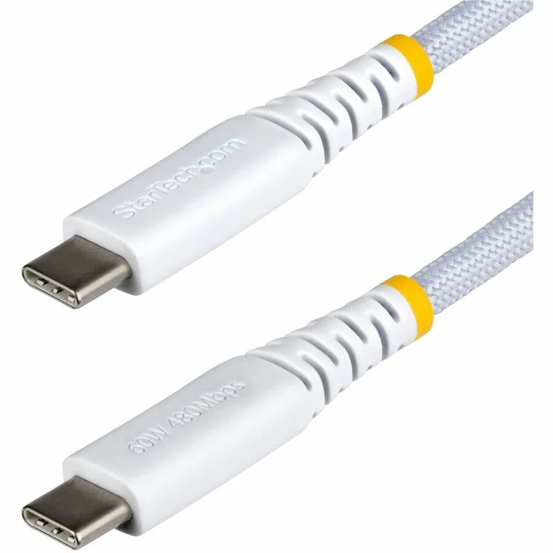 Câble de charge USB-C blanc StarTech.com de 91 cm (3 pi), 60 W (3 A) PD, gaine tressée double couche en nylon/TPE, câble de charge robuste USB 2.0 pour ordinateur portable USB2CC3FNCBRWH