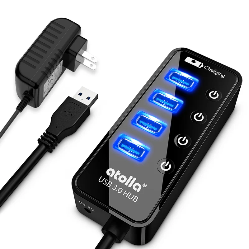 atolla 5-Port Powered USB Hub with American Standard Adapter (CH-204U3-K, US Plug)