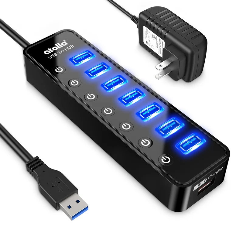 atolla 8-Ports Powered USB 3.0 Hub with American Standard Adapter (CH-207U3, US Plug)