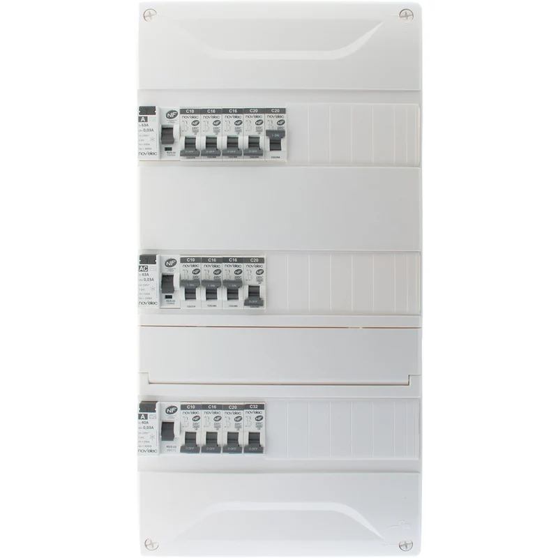 Coffret électrique pré-équipé 39 modules 3 rangées 3x10A + 5x16A + 4x20A + 1x32A + ID 40A/63A - Novelec