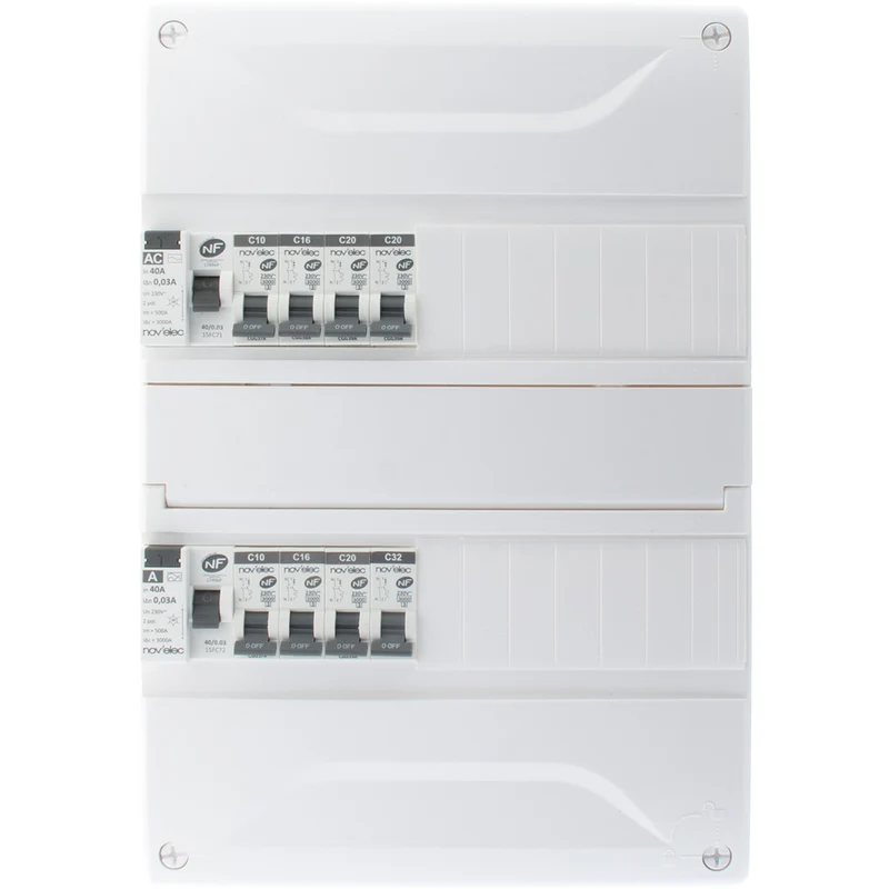 Coffret électrique pré-équipé 26 modules 2 rangées - 2x10A + 2x16A + 3x20A + 1x32A + 2 ID 40A - Novelec