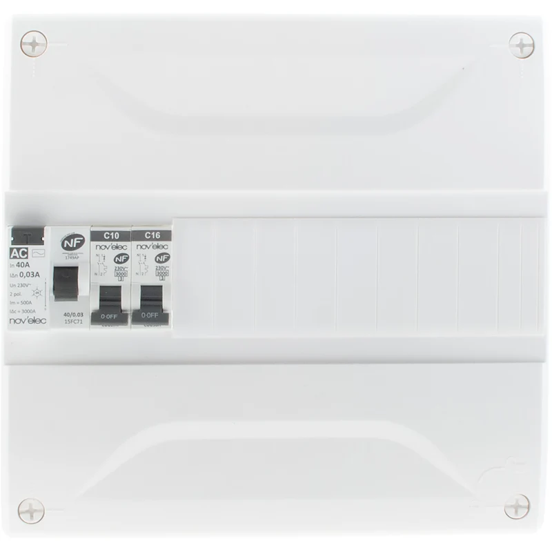 Coffret électrique pré-équipé 13 modules + 1 disjoncteur 10A + 1 disjoncteur 16A + 1 différentiel 40A AC 30mA - Novelec
