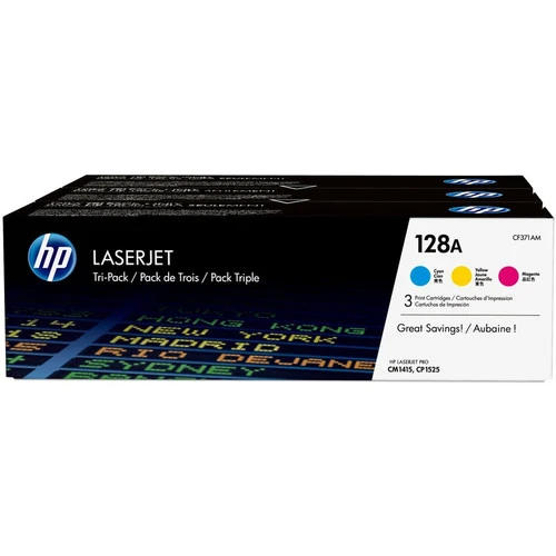 Cartouche de toner laser d'origine HP 128A (CF371AM) - Pack de trois - Cyan, Magenta, Jaune - 3 / Carton CF371AM