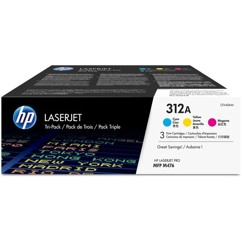 Cartouche de toner laser HP 312A (CF440AM) d'origine à rendement standard - Pack de trois - Cyan, Magenta, Jaune - 3/Carton CF440AM
