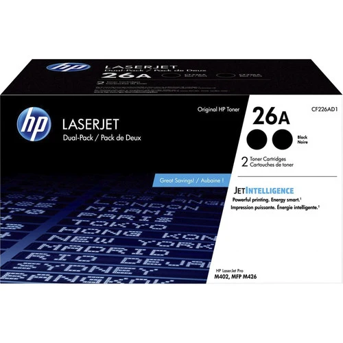 Cartouche de toner laser d'origine HP 26A (CF226AD1) - Noir - 2 / Carton CF226AD1