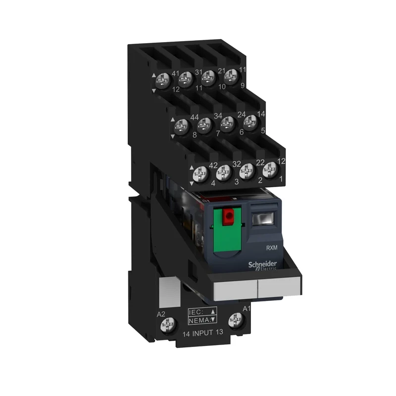 Miniature Plug In Relay Pre Assembled, Harmony Electromechanical Relays, 6A, 4CO, Lockable Test But To N, Separate Terminals Socket, 230V AC