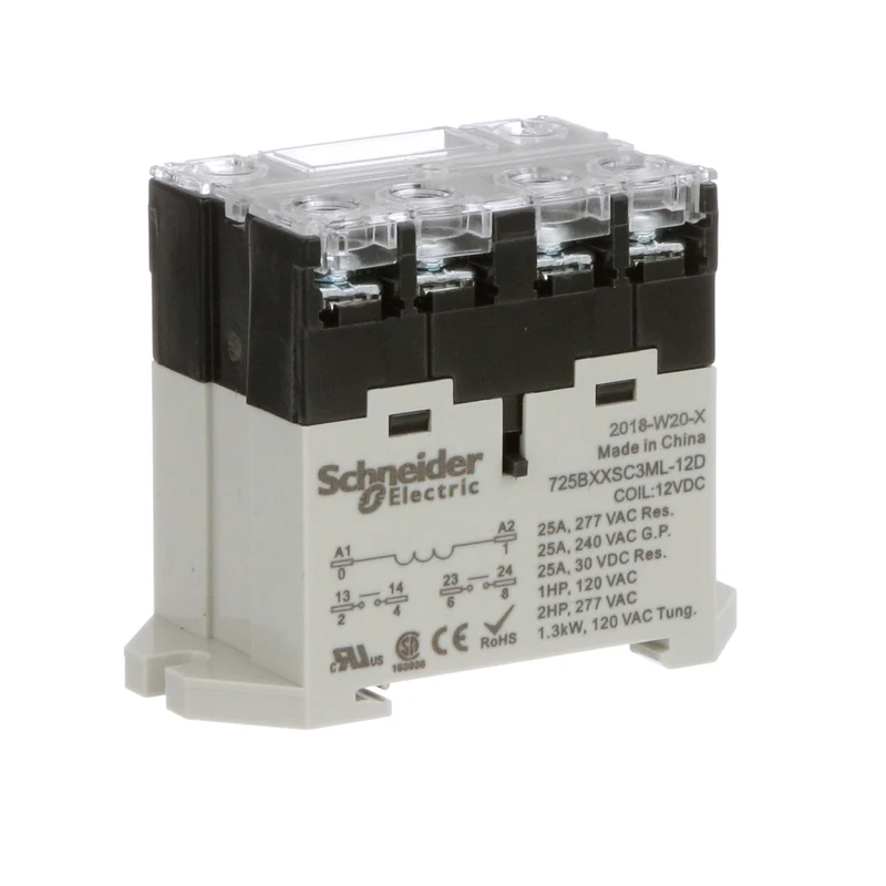 Power Relay, SE Relays, 25A, 2NO, 12VDC, LED Push Button, Screw Terminals, DIN Or Panel Mount