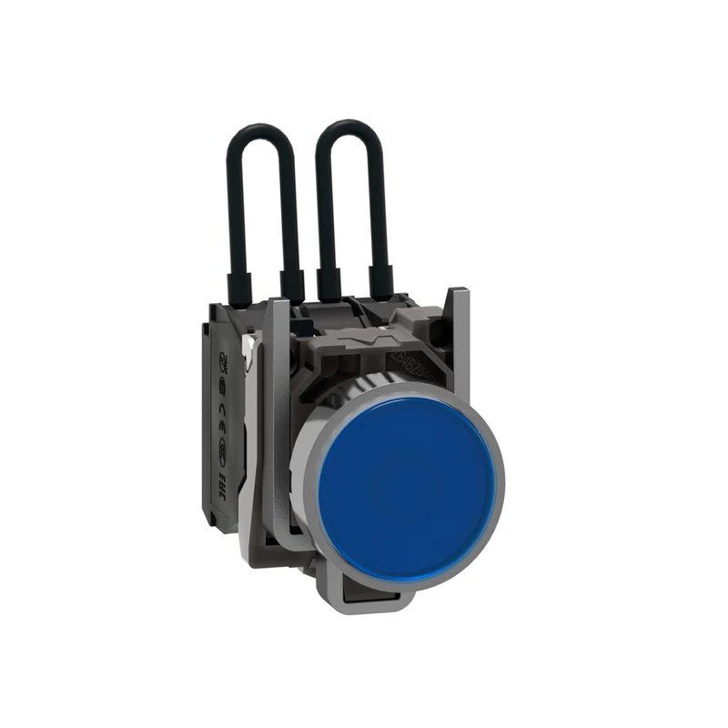 Push-To-Test Pilot Light, Harmony XB4, Metal, Blue, Universal LED, Screw Clamp Terminals, 24V