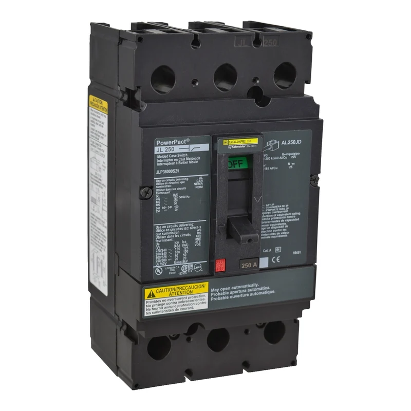 Automatic Switch, PowerPacT J, 250A, 3 Pole, 600VAC, 50kA, Lugs, Magnetic