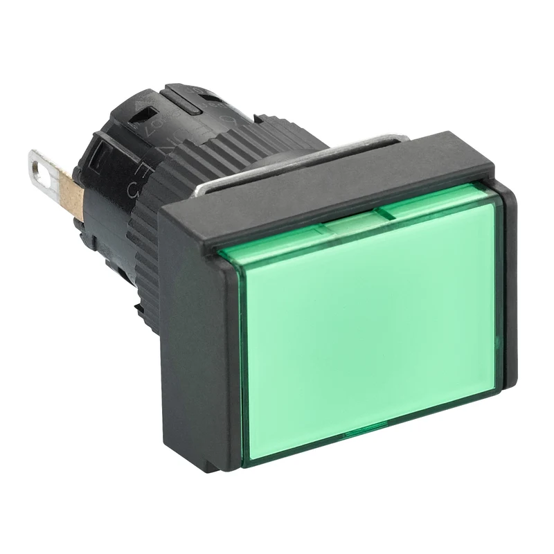 Monolithic Pilot Light, Harmony XB6E, Rectangular 16mm IP65 Green, Integral LED 24VDCpolarised Connector