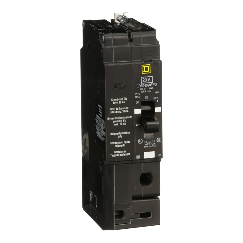 Mini Circuit Breaker, E-Frame, 20A, 1 Pole, 277VAC, 25kA Max, Bolt On, 30mA Ground Fault Protection [TAA]