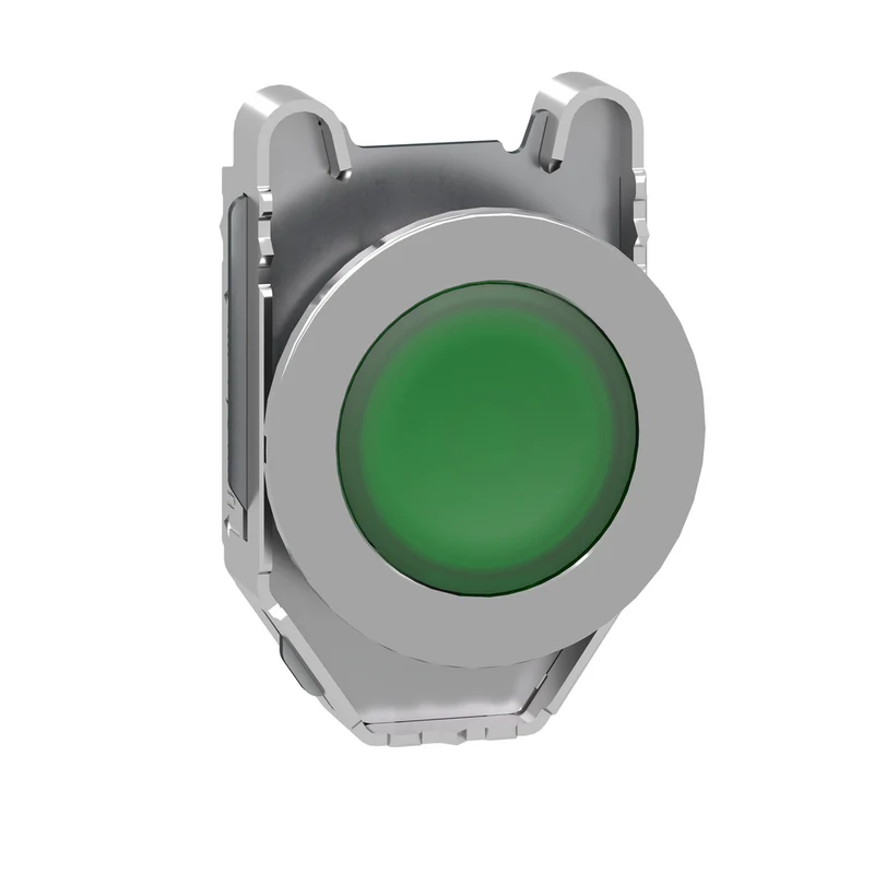 Head For Illuminated Push Button, Harmony XB4, Metal, Green Flush Mounted, 30mm, Universal LED, For Legend Of Insertion