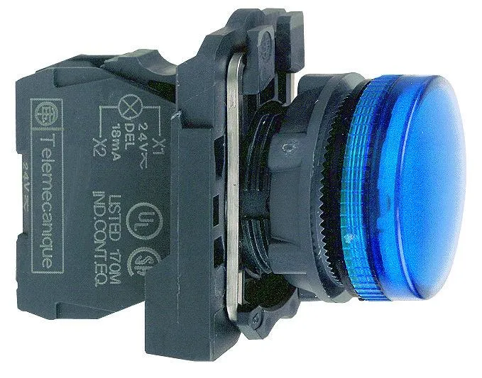 PILOT LIGHT 22MM COMLETE UNIT LED 24V PLAIN LENS BLUE