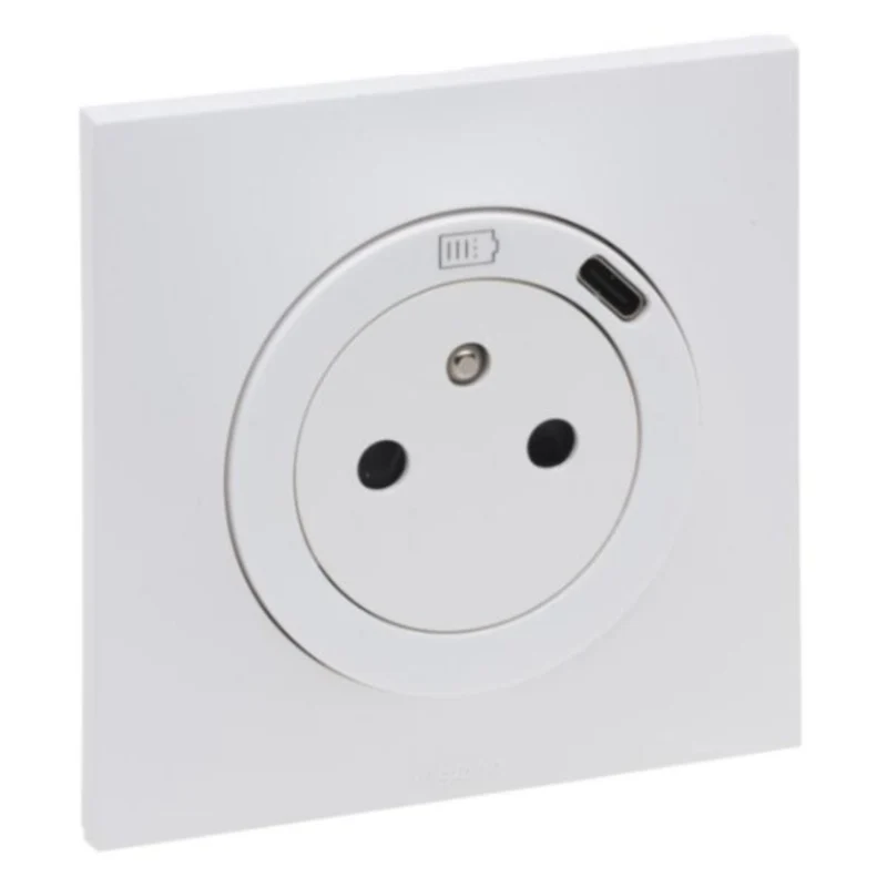Prise de courant avec chargeur USB-C 16A Blanc - Neptune - Legrand