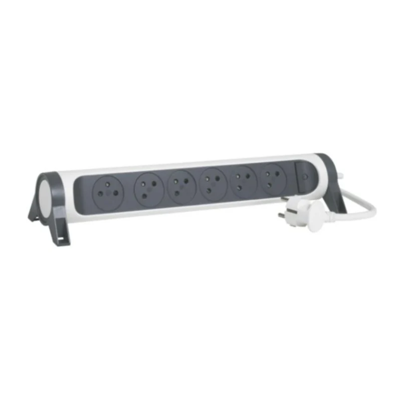 Rallonge multiprise rotative 6 prises - Blanc et Gris foncé - Legrand