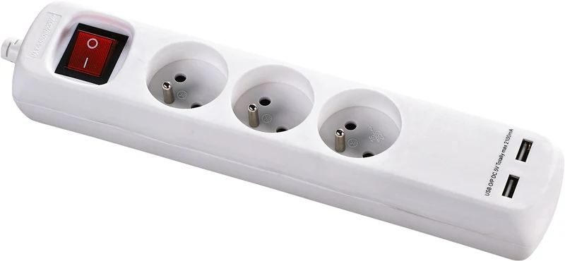 Bloc multiprise + interrupteur 3 prises 2P+T + 2 USB - Dio