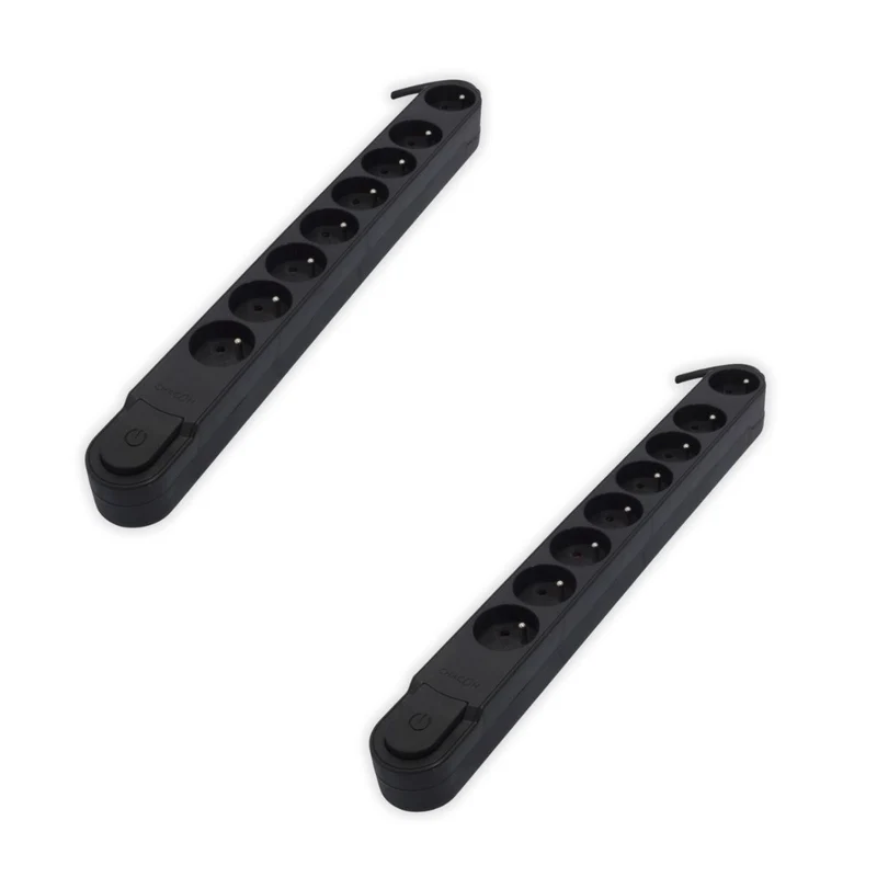 Lot de 2 blocs multiprises 8x16A - interrupteur pied - 3500W - 5m - Noir - Chacon