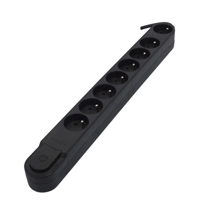 Bloc multiprise 8x16A - interrupteur pied - 3500W - 5m - Noir - Chacon