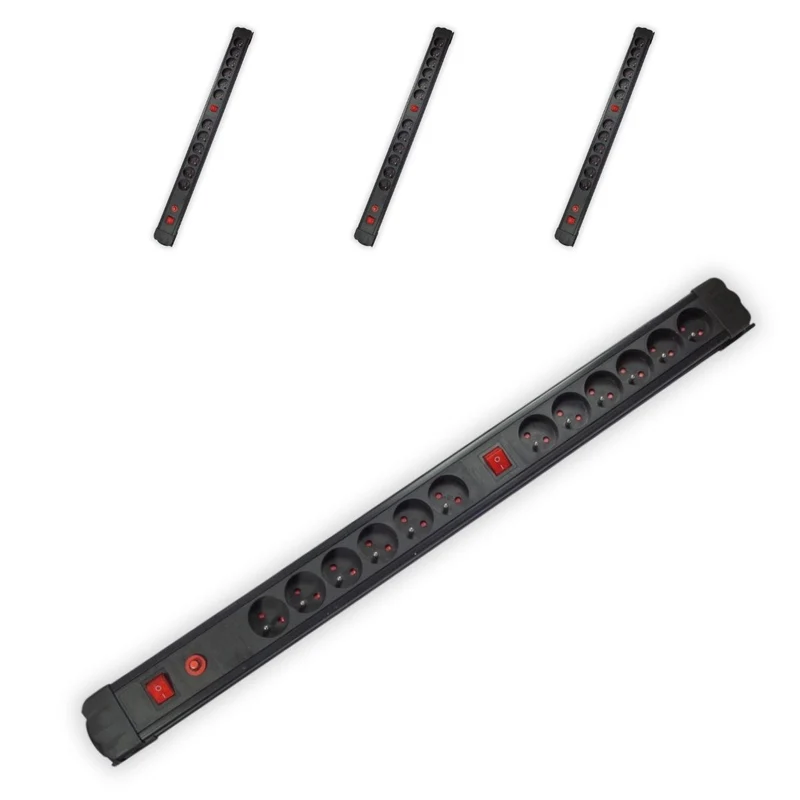 Lot de 4 blocs multiprises 12x16A - 2 interrupteurs - 3500W - 1,5m - Noir - Chacon