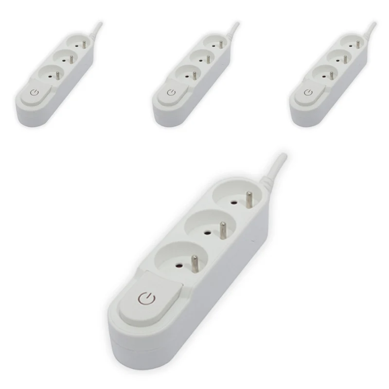 Lot de 4 blocs multiprises 3x16A - 3500W - câble H05VV-F 3x1,5mm² - 3m - Blanc - Chacon