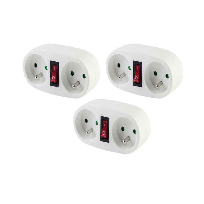 Lot de 3 biplites dominos 2x16A + interrupteur - Chacon