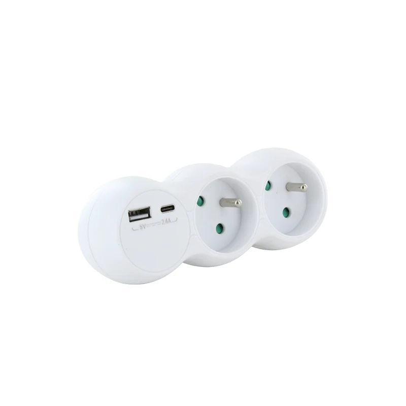 Domino 2x16A avec USB-A + USB-C - Blanc - Chacon