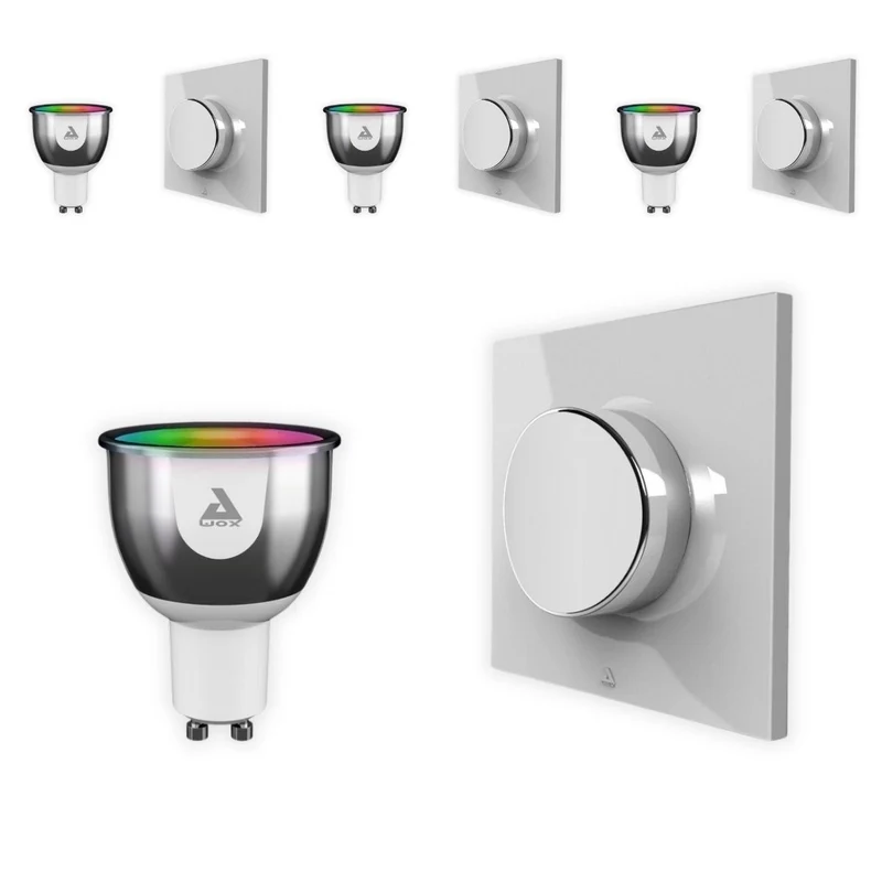 Lot de 4 ampoules LED couleurs connectées GU10 + interrupteur sans fil - Chacon