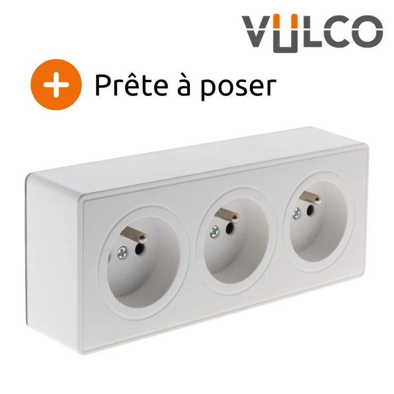 Lot de 5 prises triples 16A en saillie - Blanc - Vulco - Zenitech
