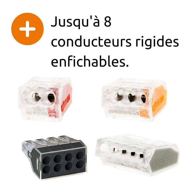 Panachage de 100 bornes S2273 - Connexion rapide - 2/3/5/8 conducteurs – fils rigides 2,5mm² - Wago