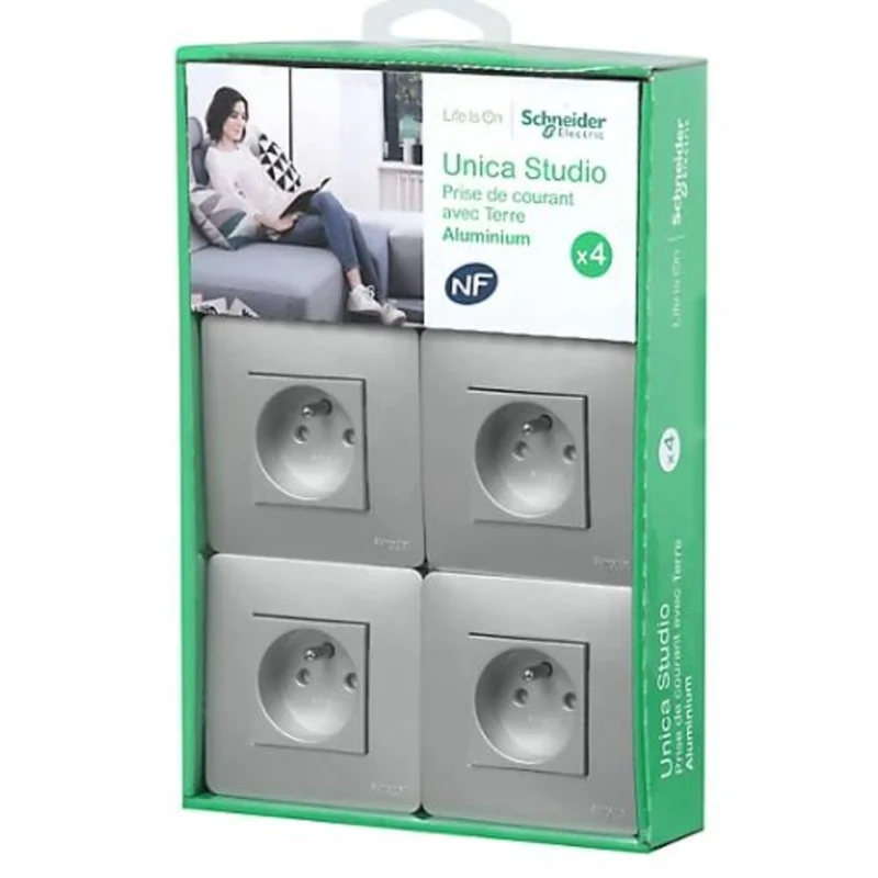 Lot de 4 prises 2P+T 16A - Unica - Schneider