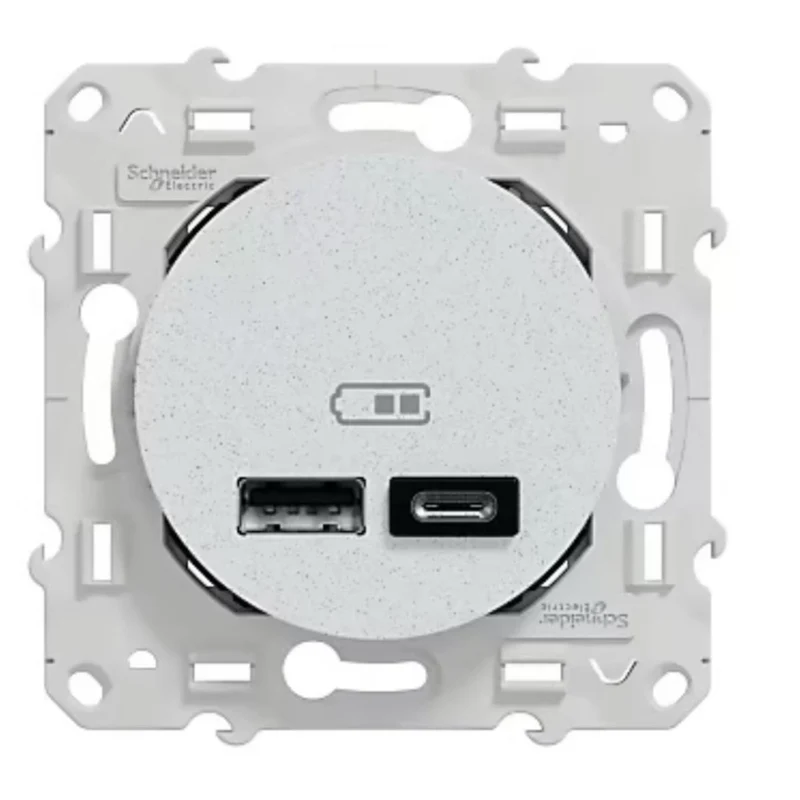 Prise USB double A+C 5V affleurante Blanc - Odace - Schneider