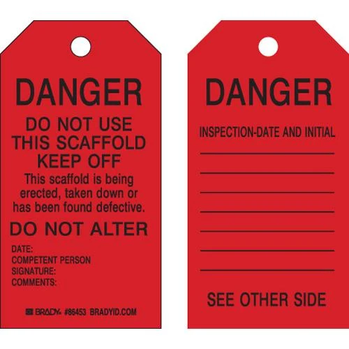 TAG CARDSTOCK 5.75X3" "DANGER SCAFFOLD" 100/PKG RED