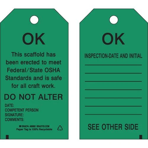 TAG CARDSTOCK 5.75X3" "OK SCAFFOLD" 100/PKG GREEN