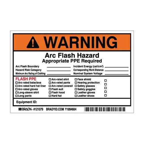 LABEL VINYL 2X6" WARNING ARC FLASH HAZARD 5/PKG