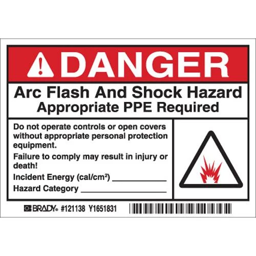 LABEL VINYL 3.5X5" DANGER ARC FLASH & SHOCK 5/PKG
