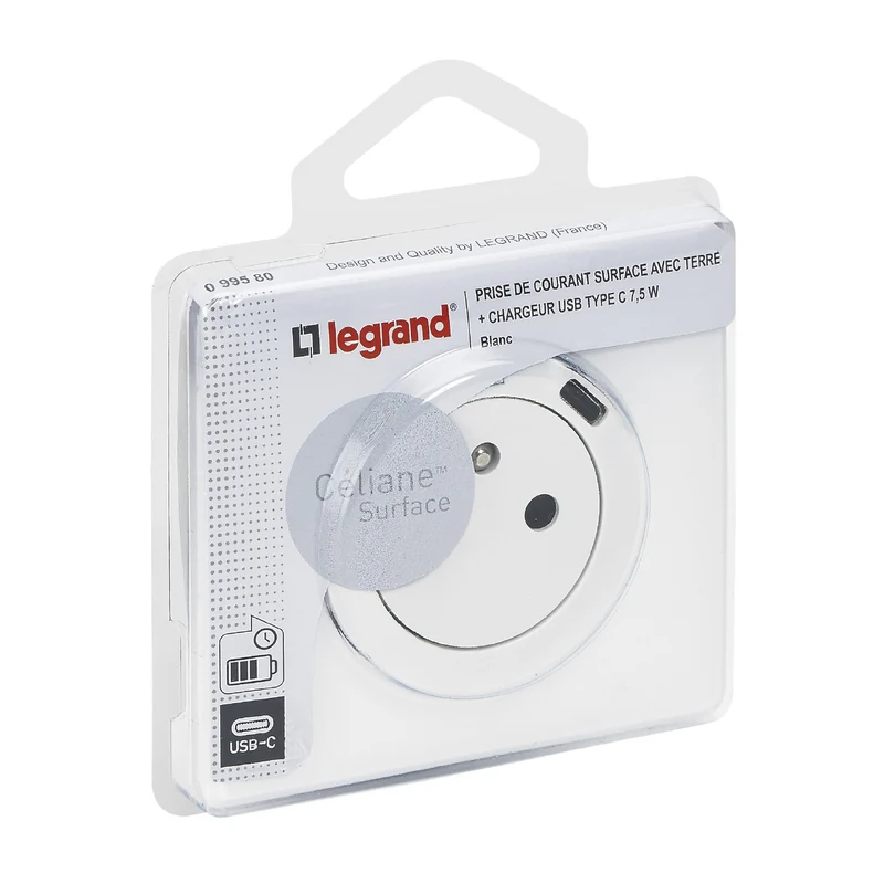 Prise 2P+T 16A chargeur USB-C complet - Céliane - blanc - Legrand