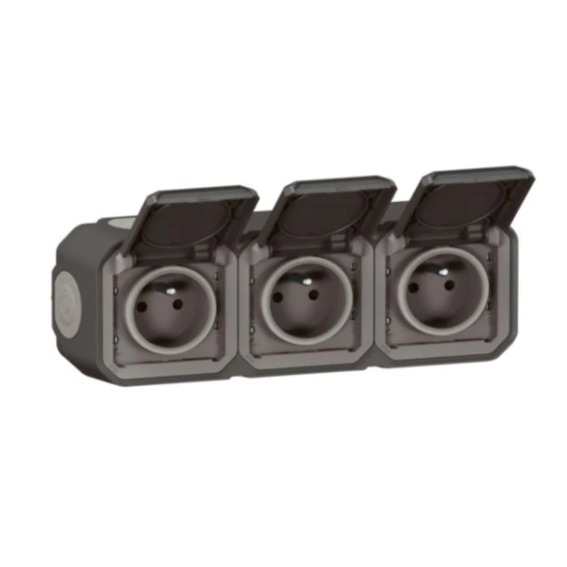 Triple prise 2P+T étanche horizontale Plexo précâblée 16A 250V anthracite - Legrand