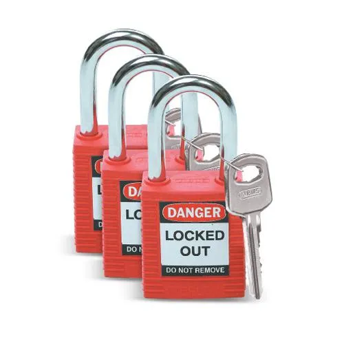 SAFETY PADLOCK KEYED ALIKE RED 1-1/2" 3/PKG
