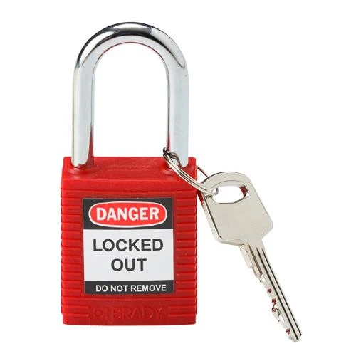 SAFETY PADLOCK STEEL 1-1/2" SHACKLE KEYED DIFFERENT RED