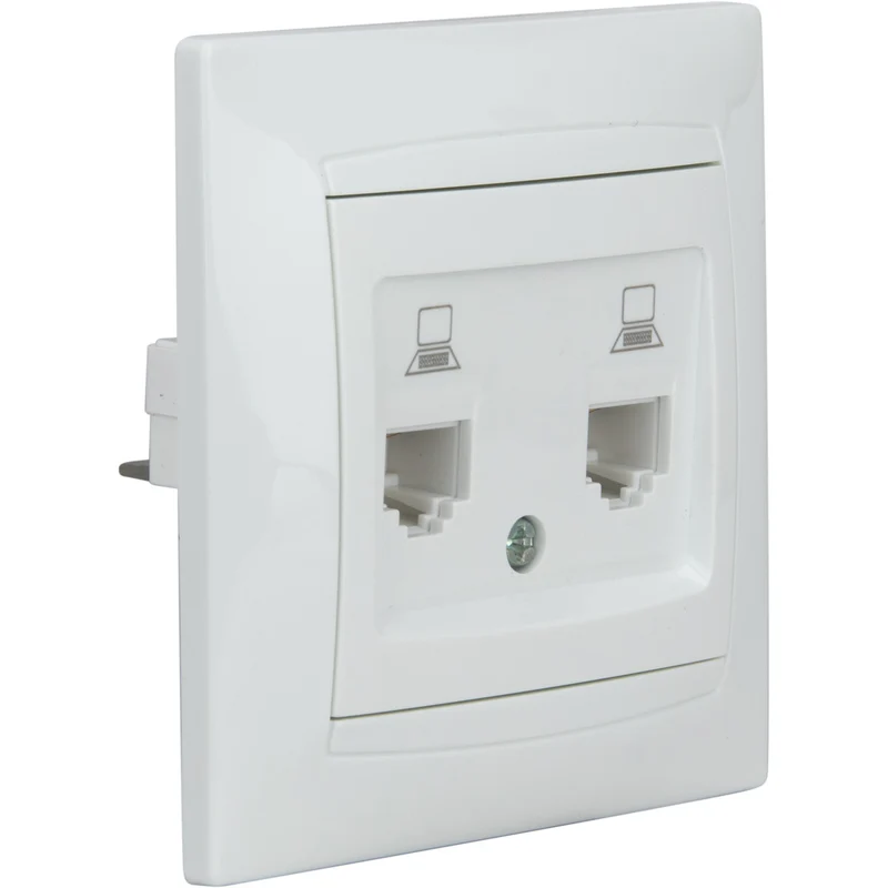 Double prise RJ45 encastrée Zyna - Blanc - Zenitech